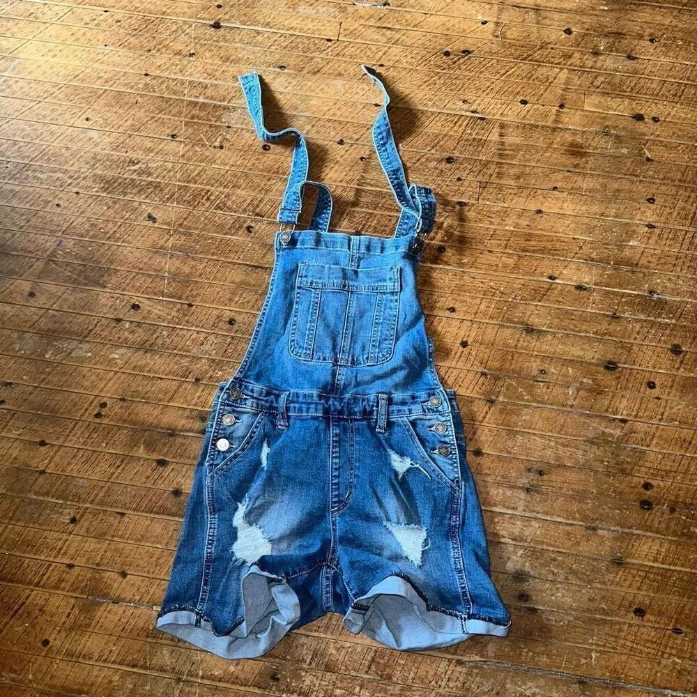Kancan distressed shortie cuffed classic size XS denim overall shorts